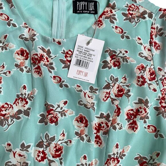 Womens Poppy Lux Dress Size 6 Fit And Flare Mint Green Floral - Picture 4 of 8